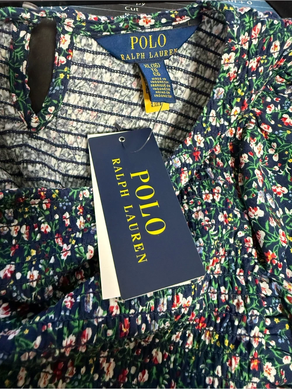 New Polo Ralph Lauren Big Girls Floral Smocked Cotton Jersey Dress XL 16